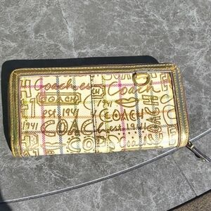 Coach Gold and Pink Signature Wallet